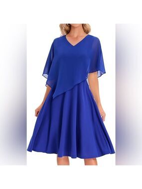 DRESSTELLS Dress with Chiffon Overlay Cape, Mother of The Bride, Wedding Guest